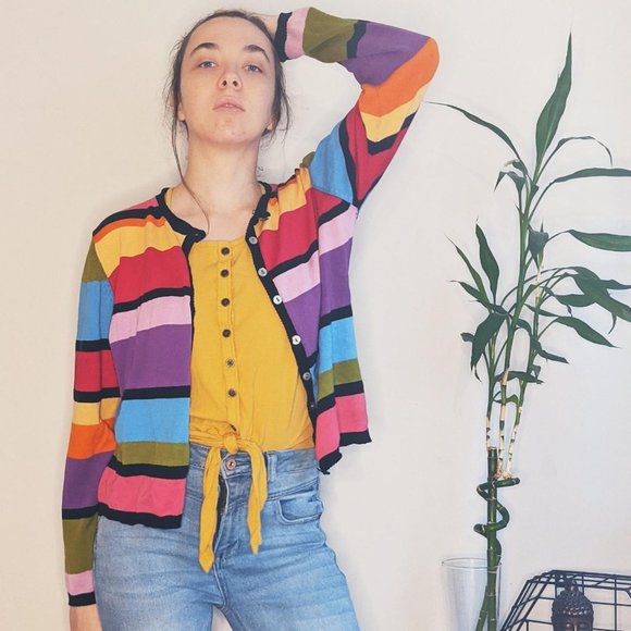 Rainbow Stripe Knit Vintage Cardigan - Picture 3 of 4